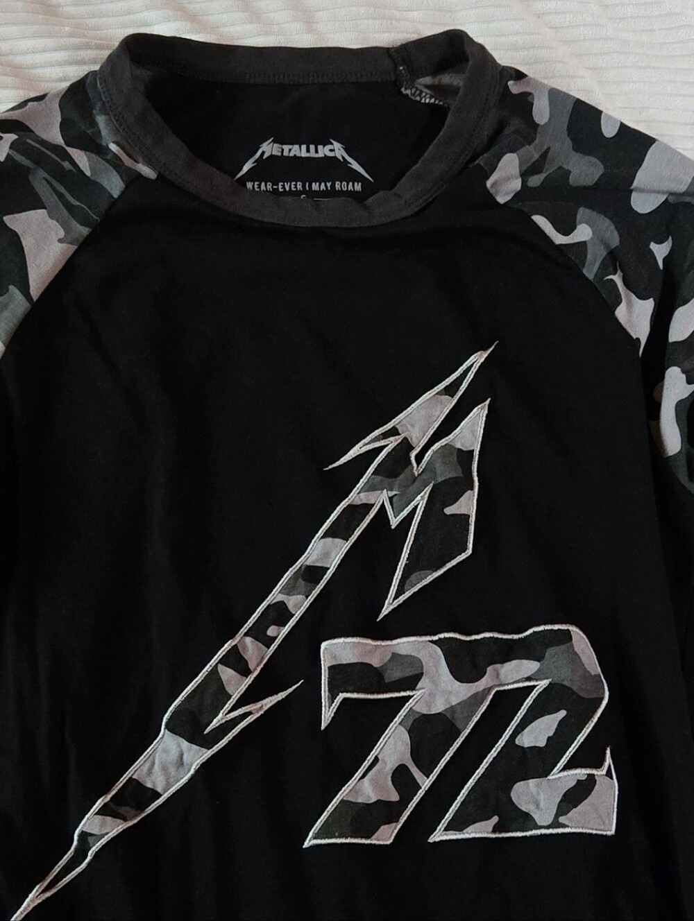 Metallica-Black Raglan Top with Gray Camo Sleeves